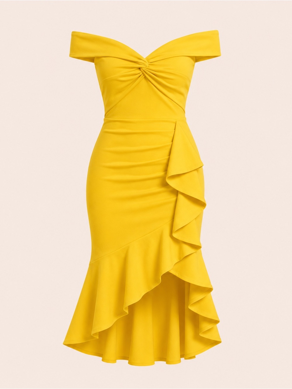 Elegant Yellow Off-Shoulder Ruffle Dress